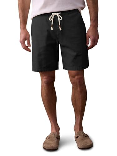 Comdecevis Mens Cotton Shorts 7 Inch Inseam Casual Elastic Waist Drawstring Short Summer Beach Shorts for Men Black S - Thumbnail 2