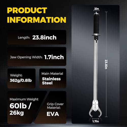 Arcpro 2-in-1 Fish Lip Gripper, 23.8" Stainless Steel Fish Gripper with Scale, 60lb Weighing Fish Grabber, 360° Non-Slip Swivel Handle, Tool for Saltwater & Freshwater - Thumbnail 6