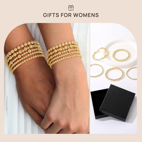 Yoosteel Gold Beaded Bracelets Set for Women - 14k Gold Plated Dainty Round Beaded Pearl Bracelet for Women Simplicity Stackable Jewelry Gifts（6 Pcs） - Thumbnail 6