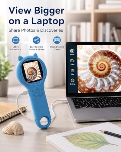 Outdoor Exploration Microscope for Kids, 500X Portable Digital Microscope with 2" IPS Screen, Summer Camping Travel STEM Toy Age 5-12 (Blue) - Thumbnail 4