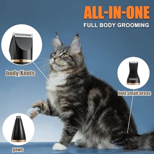 Bautrium Cat Grooming Clippers Kit with Paw Trimmer, 3 in 1 Electric Pet Hair Trimmer Supplies for Thick Matted Hair, Heavy Coat Butt Shaver Cat Razor Fur Trimmer for Dogs at Home (Black) - Thumbnail 2