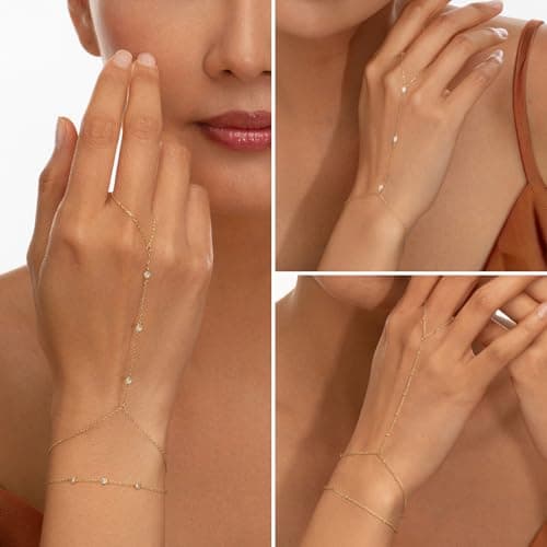 adoyi Gold Bracelets for Women 14K Gold Plated Trendy Hand Chain Bracelet Stackable Ring Bracelet Stack Set Adjustable Hand Chain Link Layered Waterproof Jewelry Sets Gifts for Women 6.7"+2" - Thumbnail 4