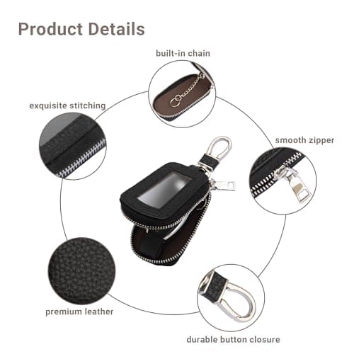 Yuoyar Key Fob Cover, Universal Car Key Leather Case, Fob Holder for Auto Remote (Black) - Thumbnail 5