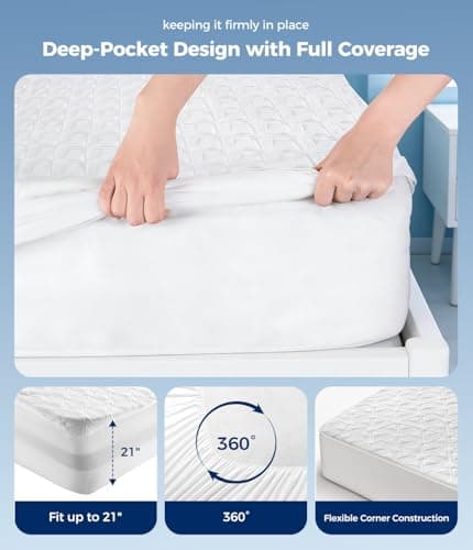 AVIKEN Waterproof Mattress Protector Full Size, Soft Breathable Mattress Pad with Deep Pocket 8"-21", Noiseless 3D Air Fabric Cooling Mattress Cover for Bed, Machine Washable, White - Thumbnail 4
