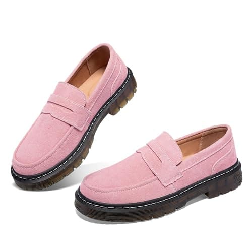 SENNYO Women's Suede Penny Loafer Comfort Driving Moccasins Casual Slip-Ons Loafer Flats Fashion Women Business Work Shoes Pink,9 US - Image 1