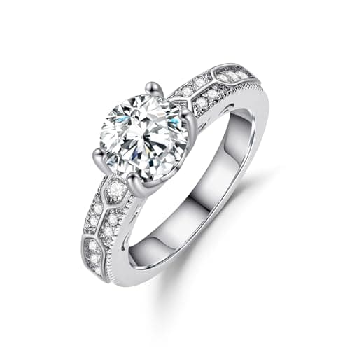 Fimewon Engagement Rings for Women Eternity Promise Rings 18K White Gold Ring Plated Bands Christmas Gift for Women Size 10 - Image 1