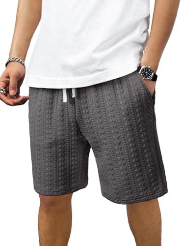 JMIERR Sweat Shorts for Men - Casual Elastic Waist Drawstring Textured Summer Beach Shorts for Lounge Jogging with Pockets, Carbon Grey, Large - Image 1