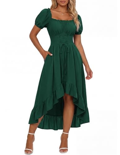Renaissance Costume Women High Low Summer Corset Dress Green S - Image 1