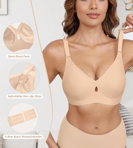 DEANGELMON Bras for Women No Underwire Seamless Bras - Wireless Push Up Full Coverage Bralettes Comfort Bra - Back Fat Smoothing No Wire Bralette for Womens - Padded Soft Lift Bralettes(1P3,XXXL) - Thumbnail 4