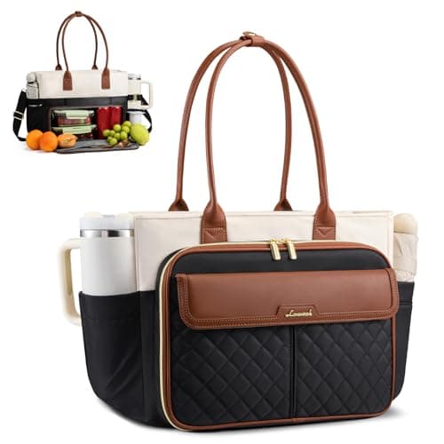 LOVEVOOK Teacher Tote Bag for Women, Work Laptop Bag with Large Cup Holder, Quilted Nurse Bag Diaper Tote with Accordion File Area, Large Computer Handbag Purse for Bussiness Travel, Office, College - Image 1