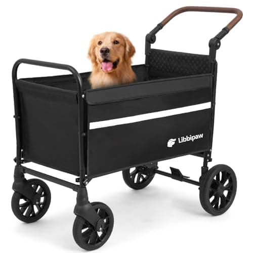 Libbipaw Dog Wagon for Medium & Large Dogs, Foldable All-Terrain Dog Stroller Wagon with Ramp, Adjustable Handle, One-Step Brake, Heavy Duty Pet Wagon (Black) - Image 1