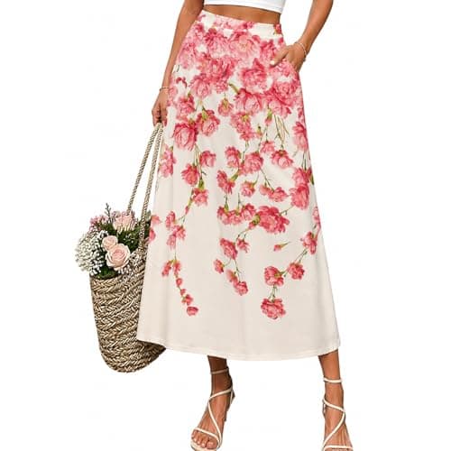 Women Floral Maxi Skirt with Pocket A Line Flowing Casual Long Skirt - Image 1