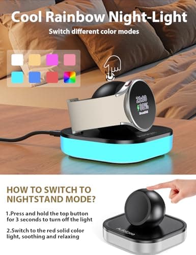 Charger Stand for Samsung Galaxy Watch Charger, Magnetic Nightstand Mode Charging Stand with Light & USB Cable for Watch 8/8 Classic/Ultra (2025)/Ultra/7/6/6 Classic/5/5 Pro/4/4 Classic/3/Active/FE - Thumbnail 4