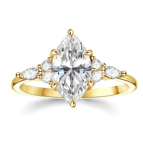 Fimewon Marquise Engagement Ring Dainty Gold Plated Rings Gifts for Women Size 10 - Image 1