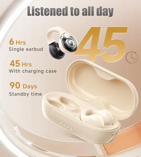 King Lucky i21 Open Ear Clip On Earbuds Wireless Bluetooth Ear Clip Headphones with Mic,Noise Cancelling, Waterproof IPX4,for Small Ears,Perfect for Running,Sports,Glasses Wearers (White) - Thumbnail 6