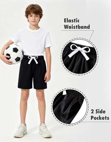 Cozople Boys Sports Shorts Stretchy Lightweight Breathable Mesh Athletic Shorts with Pockets for Summer Camp Basketball Daily Play Black Stain-Resistant - Thumbnail 4