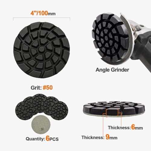 Diamond Concrete Polishing Pads - BRSCHNITT 6pcs 4 inch Grit#50 Resin Bond Renew Pads Beton Floor Renew Reparing Disk - Thumbnail 2