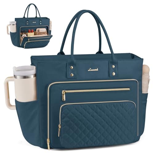 LOVEVOOK Laptop Tote Bag for Women, Teacher Work Bags With Laptop Compartment, Computer Laptop Bag With Large Cup Holder, Professional Briefcase Business Large Handbag Gifts, 17 Inch Dark Teal