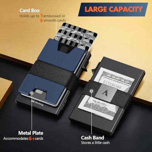 AUTLEY Slim Wallet For Men, Rfid Blocking Mens Wallet, Minimalist Wallet For Men, Pop Up Credit Card Holder with Cash Band (Blue+Black) - Thumbnail 4