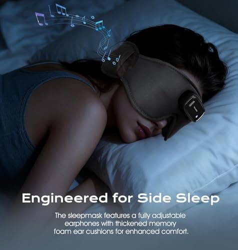 Sleep Mask with Headphones Bluetooth 5.4-3D Zero-Pressure Design AHUIARGY Adjustable Sleep Headphones 100% Light Blocking Sleep Headphones with White Noise Sounds Comfortable（Raven） - Thumbnail 6