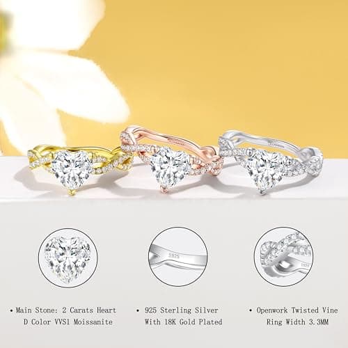 2CT Heart Moissanite Solitaire Engagement Ring for Women Promise Ring 4.5 - Thumbnail 2