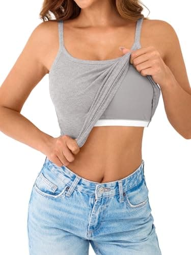 GKBK Women's Sleeveless Built in Bra Tank Top Form Fitting Scoop Neck Ribbed Knit Basic Padded Cami Shirts Dark Green XL - Thumbnail 4