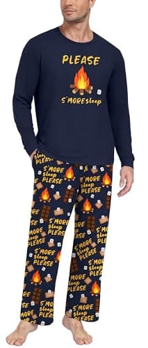 PrinStory Men's Pajamas Sets Loungewear Sleepwear Pjs Lightweight Long Sleeve Shirts & Bottoms Soft Comfy Lounge Sets Printed Chocolate Campfire M - Image 1