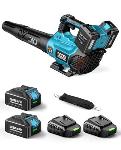 SEESII 40V Leaf Blower Cordless, 650CFM Brushless Motor Battery Powered Leaf Blower with 2 x 5.2Ah Batteries & 2 Chargers, Turbo Mode & 3 Speeds Control Electric Blower for Lawn Care/Light Snow/Debris - Image 1
