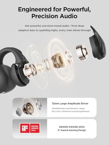 HAKII Open Ear Wireless Earbuds, Bluetooth 5.4 Ergonomic Clip on Bluetooth Earbuds with Stereo Sound/ENC, Touch Control Open Ear Headphones, IPX5 Waterproof Running Headphones for Sports, Fitness - Thumbnail 2