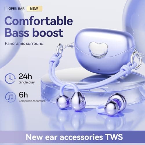 WUYUEGE Upgraded Clip-On Earbuds Comfortable Fit,Open Ear Buds Bluetooth 6.0 Wireless Headphones for Women, Lightweight for Small Ears,Stable Connection for Work,Sports,Glasses Friendly & Gift(purple) - Thumbnail 4