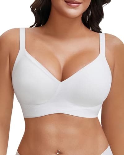 LIIJOO Women’s Wireless Seamless Full Coverage Comfort Bra, No Underwire, Wide Strap, Smoothing Band, Adjustable U-Back/X-Back Design, Support & Lift, Everyday T Shirt Style（Ivory, 1XL Plus Size）