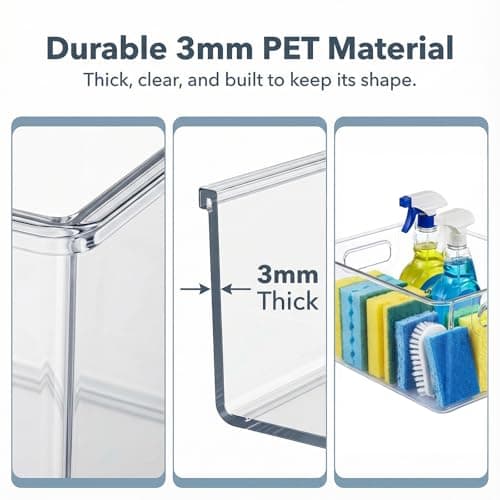 MOONEDGE Set of 4 Clear Plastic Organizer Bins, 2 Large & 2 Small Storage Bins for Pantry, Nestable Space-Saving Containers for Cabinets, Under-Sink, Bathroom, Kitchen & Freezer Organization - Thumbnail 6