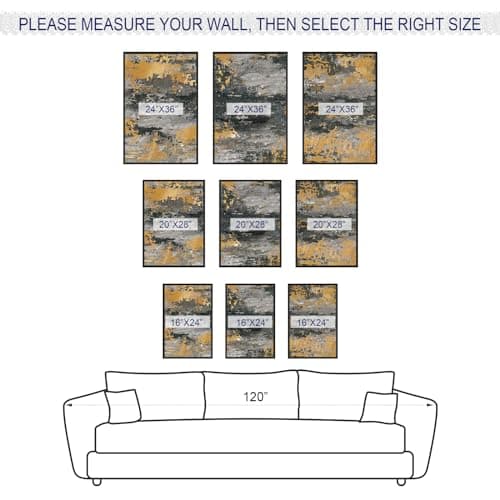 ASDCEUTICALS Large Canvas Wall Art - Gray Green Golden Abstract Pictures for Living Room Vintage Wall Decor Retro Rustic Prints Black Float Framed for Bedroom Dinning Room 24" X 36" X 3 pcs - Thumbnail 6