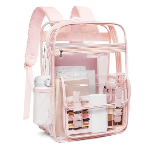 Telena Clear Backpack with Multi-pockets, Heavy Duty TPU Transparent Bag with Reinforced Straps, Large See Through Bookbag for College, Work - Pink - Image 1