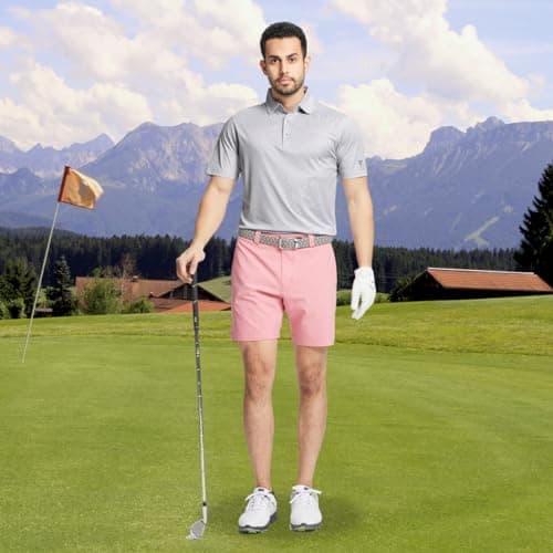 M MAELREG Mens Polo Shirts Short Sleeve Dry Fit Moisture Wicking Jacquard Performance Sport Golf Shirts for Men Grey White - Thumbnail 2