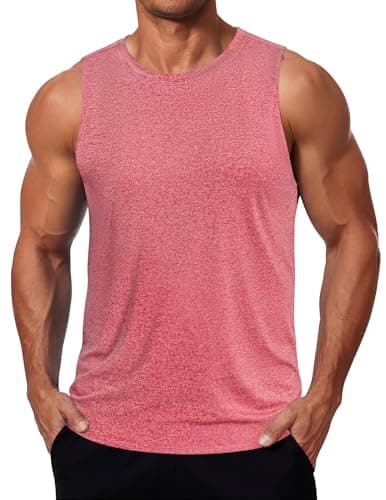 COOFANDY Men Workout Summer Tank Top Quick Dry UPF 50+ Sleeveless Athletic Gym Shirts Beach Swim Shirt Red - Image 1