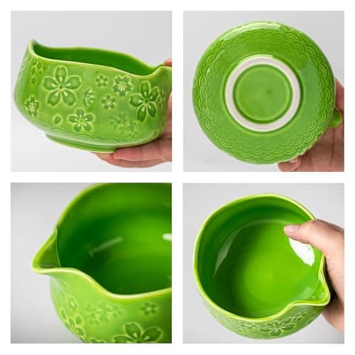 TEANAGOO 7-PCS Green Matcha Whisk Set, Complete Ceremony Start Kit, Ceramic Chawan Bowl with Spout, Whisk & Accessories, Traditional Matcha Tea Set for Lattes& Gift Giving - Thumbnail 4