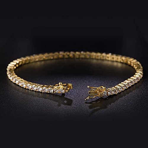 Gemsme 18K Gold Plated 3.0 Cubic Zirconia Classic Tennis Bracelet for Women and Men 7.5 Inch - Thumbnail 5