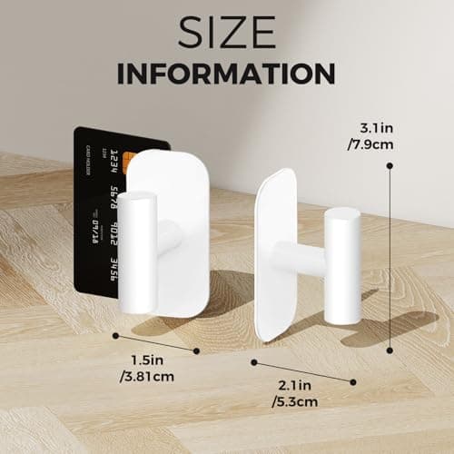 IMUMU Adhesive Towel Hooks for Shower,Waterproof Heavy Duty Bathroom Hooks,Wall Mounted Sticky Hangers for Coats/Aprons/Robes,No Drilling(White,2 Pack) - Thumbnail 5