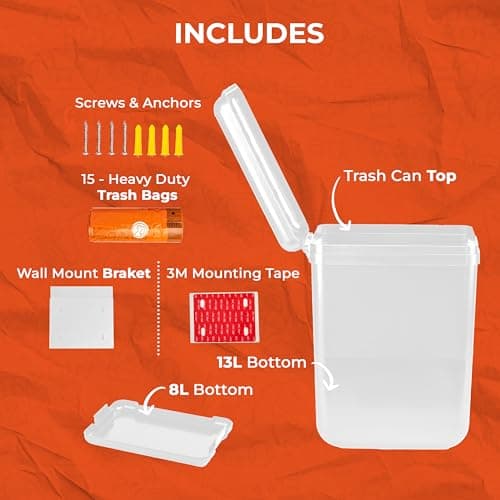 PEXTER Outdoor Dog Poop Trash Can Outside - Wall Mounted Dog Waste Bin & Garbage Can, 2-in-1 Converts 13L to 8L (3.5/2.1 Gal), Pet Waste Container for Dogs - Includes 15 Heavy Duty Bags (White) - Thumbnail 6