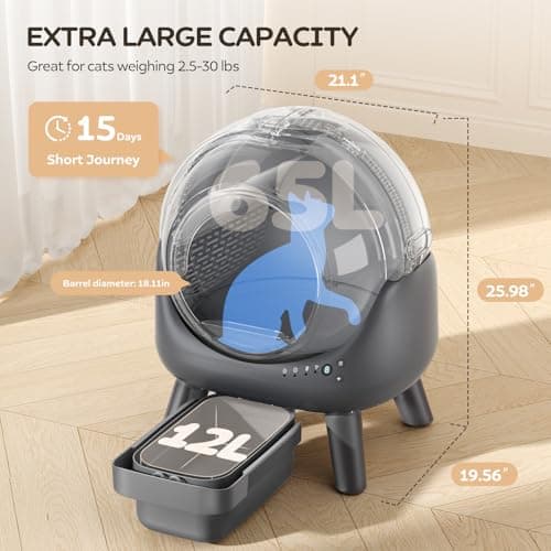 Beokeo Automatic Litter Box, Self Cleaning Litter Box for Multiple Cats, Smart APP Control & Dual Safety Sensors, 15-Day Large Capacity Waste Bin, Odor Control, Includes Trash Bags,Gray - Thumbnail 2