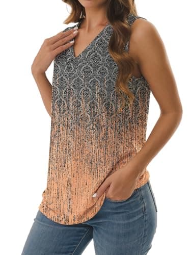 GKBK Summer Tank Tops for Women 2026 Sleeveless Dressy Casual V Neck Tops Loose Fit Trendy Tie Dye T Shirts Business Casual Tunic Tee Vacation Outfits Tie-dye GreyPink L - Thumbnail 3