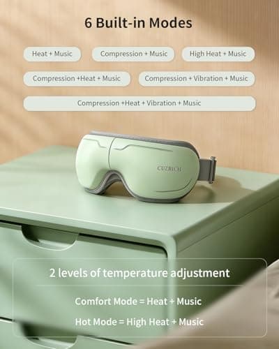 CUZRICH Eye Massager with Heat and Compression - Avocado Green Heated Eye Mask with Vibration, Bluetooth Music, 6 Modes, Rechargeable 1200mAh Battery for Eye Strain, Dry Eyes, Migraines Relief - Thumbnail 4