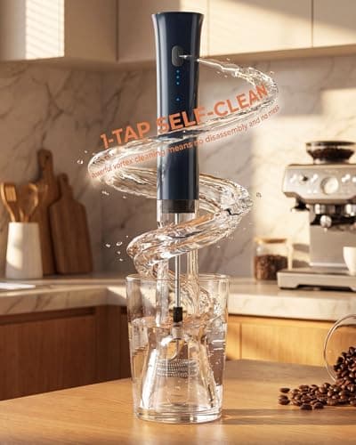 Milk Frother Handheld, Low Noise Rechargeable Frother Wand with Stand, Stainless Steel Shaft for Stability Stirrers Electric, Anti-Accidental Start Design, Coffee Mixer with 2 Double Coil Whisks - Thumbnail 5