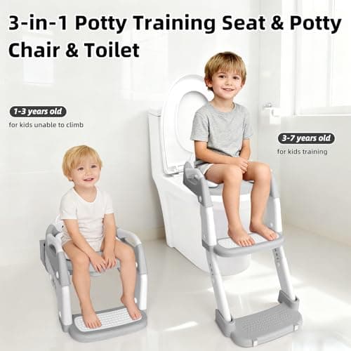 BBfancy Potty Chair, potty training toilet seat with step stool ladder for Kids and Toddler Boys Girls - Kids Potty Training Soft Padded Seat (Grey+White) - Thumbnail 2
