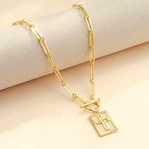 Eaciy Cross Necklace for Women Trendy, 18K Gold Plated Cross Pendant Charm Necklace Dainty Paperclip Chain Religious Jewelry Gifts for Christian Faith, Baptism, First Communion Style4 - Thumbnail 5