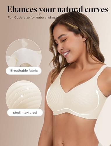 COMFELIE Women's Seamless Wireless Bra No Wire Full Coverage One-Piece Smoothing for Large Bust Minimizer White - Thumbnail 2