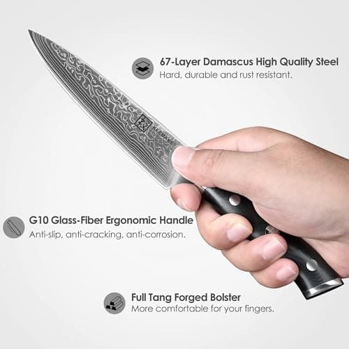 KEEMAKE Paring Knife, 5 Inch 67-Layer Damascus Steel Fruit Knife with Ergonomic G10 Handle, Multipurpose Kitchen Knife for Fruit and Vegetable Cutting - Thumbnail 5