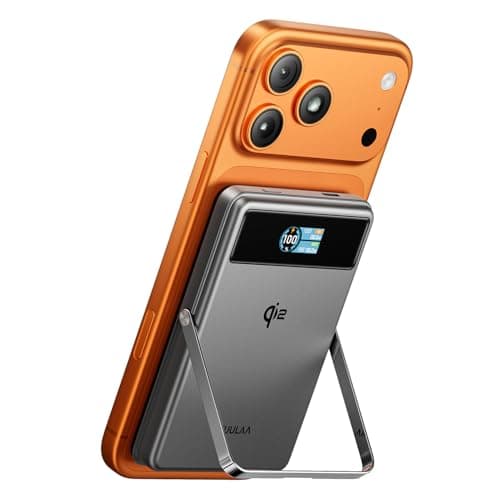 Kuulaa Qi2 MagSafe Power Bank 15W Wireless Portable Charger, 10000mAh Magnetic Battery Pack with Foldable Stand and Smart Display for iPhone 17/16/15/14/13/12 Series Not for Pixel,Grey