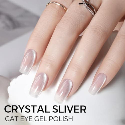 modelones Heart Cat Eye Gel Nail Polish, 2 PCS 15ML Pink Sliver Holographic 9D Cat Eye Glitter Multichrome Silver Pink Shades Polish with Magnet Soak Off Led Nail Art Gel DIY Salon Gift - Thumbnail 3